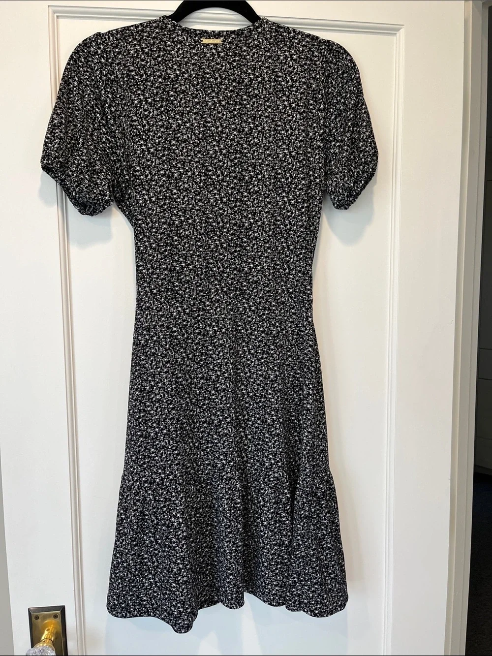 Michael Kors Black and White Floral Midi Wrap Dress
